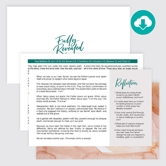 Printable Christian devotional 'Faithfully Revealed' about Easter for Bible study and art journaling.